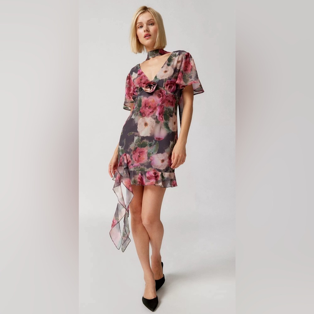 Urban Outfitters Floral Mini Dress in Pink and Green
